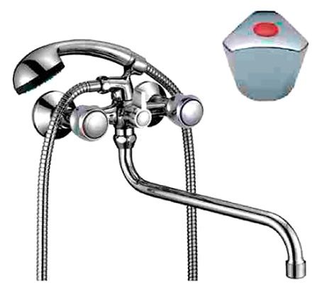 смеситель ванна D-Lin 1/2" керамика крест, круглый излив 30см, хром (D146824)