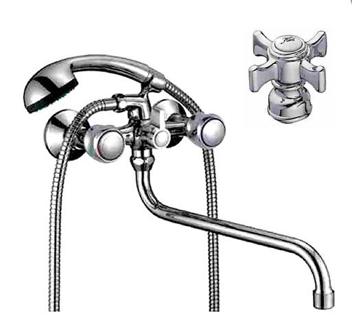 смеситель ванна D-Lin 1/2" керамика крест, круглый излив 35см, хром (D146807-6) 051197