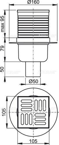 ALCAPLAST трап 105*105/50 мм прямой нержавеющая решетка SMART (APV32)