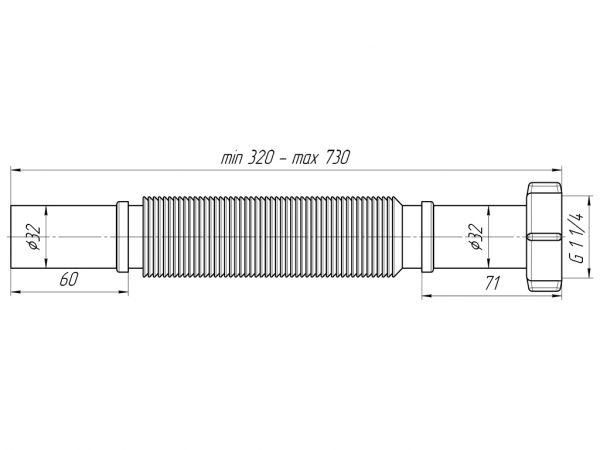 ANI гофра 1.1/4" (гайка 32мм) выход 32, L800мм арт.K203 (32107)