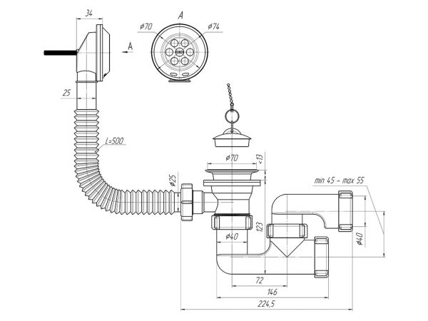 ANI обвязка для ванны 1.1/2" *40 регулируемая с переливом E250 (32142) (002915)