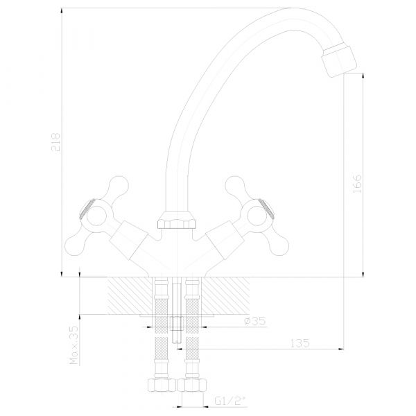 смеситель кухня "Decoroom" 1/2" крест керамика, круглый излив 13см. арт.DR49028
