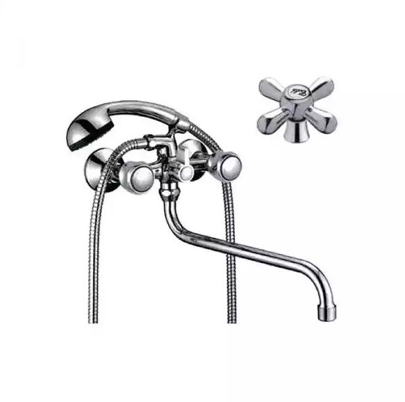 смеситель ванна D-Lin 1/2" керамика крест, круглый излив 30см, хром (D146819)